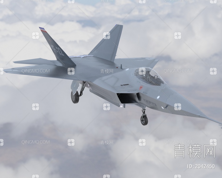 YF22战斗机先进战术战斗机带驾驶室控制台机舱门可开关3D模型下载【ID:2042450】