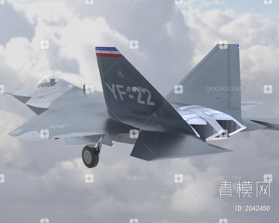 YF22战斗机先进战术战斗机带驾驶室控制台机舱门可开关3D模型下载【ID:2042450】