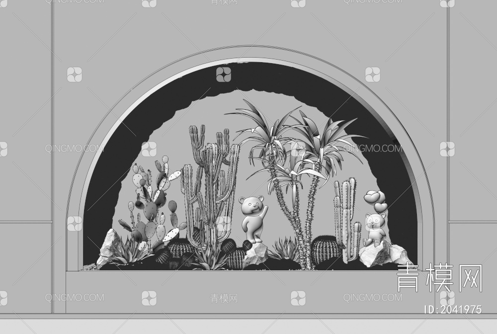 植物造景组合3D模型下载【ID:2041975】