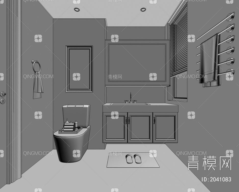 卫生间 浴室柜 坐便 镜柜 洗手盆3D模型下载【ID:2041083】