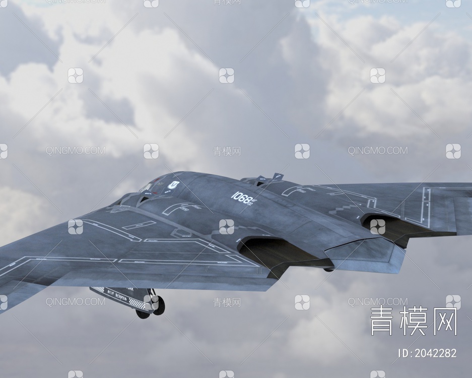 B2轰炸机低可侦测性飞翼式轰炸机3D模型下载【ID:2042282】