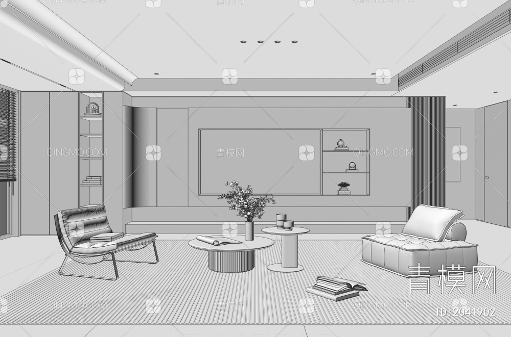 家居客厅 电视背景墙 客厅 茶几组合 沙发 电视柜 极简客厅3D模型下载【ID:2041902】