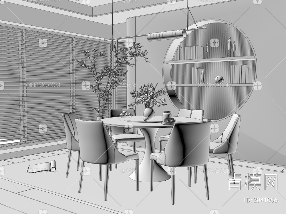 复古餐厅 餐桌椅3D模型下载【ID:2041056】
