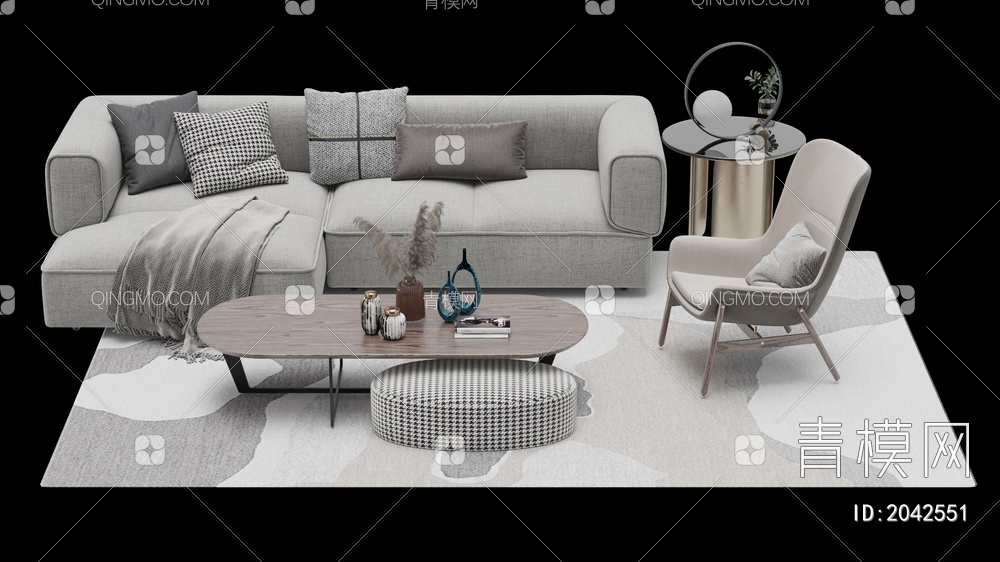 沙发座椅茶几摆件组合 多人沙发 单人沙发3D模型下载【ID:2042551】