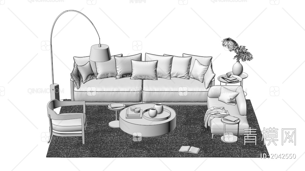 沙发座椅茶几摆件组合 多人沙发 单人沙发3D模型下载【ID:2042550】