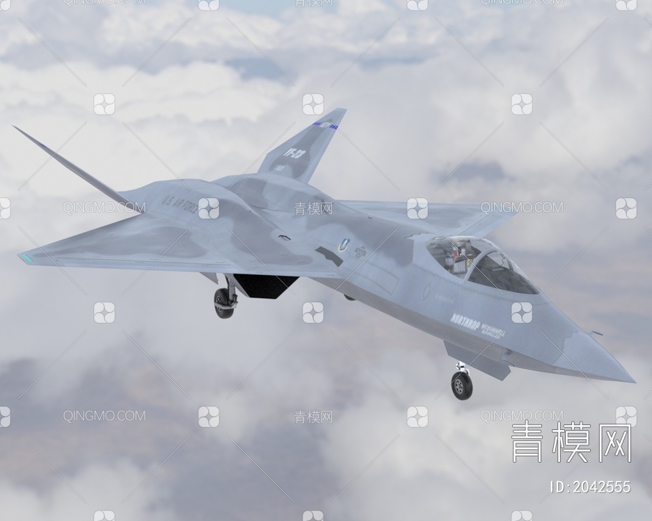YF23黑寡妇隐形战斗机带驾驶室控制台舱门可开关3D模型下载【ID:2042555】