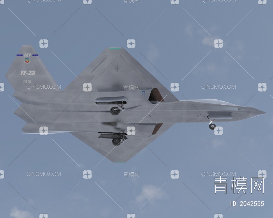 YF23黑寡妇隐形战斗机带驾驶室控制台舱门可开关3D模型下载【ID:2042555】