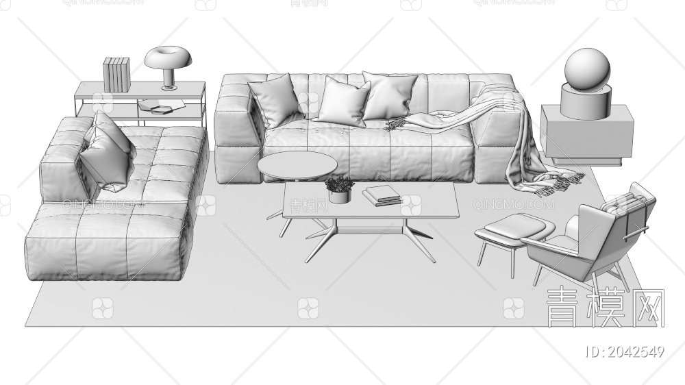 沙发座椅茶几摆件组合 多人沙发 单人沙发3D模型下载【ID:2042549】