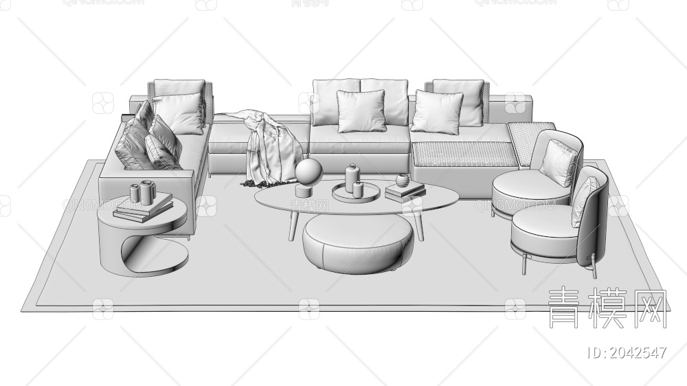 沙发座椅茶几摆件组合 多人沙发 单人沙发3D模型下载【ID:2042547】
