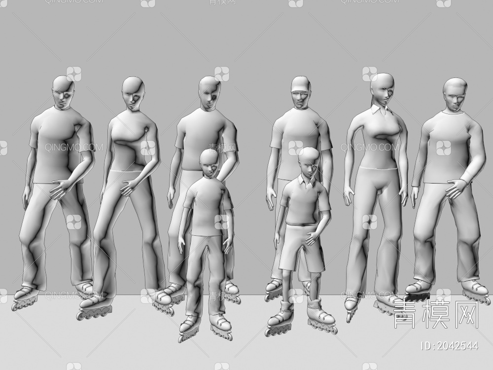 滑旱冰的男人 女人 小孩3D模型下载【ID:2042544】