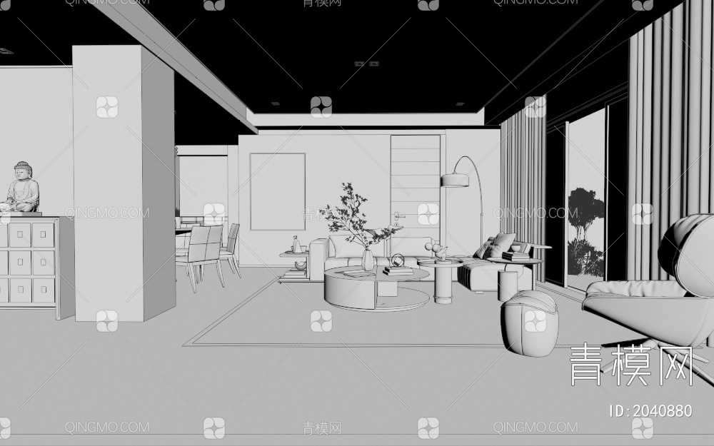 客餐厅 沙发背景3D模型下载【ID:2040880】