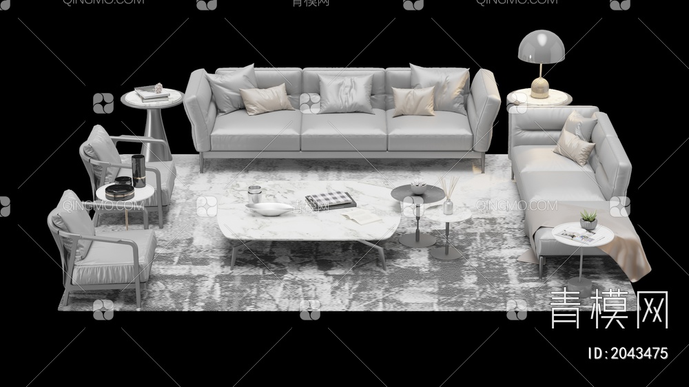 沙发座椅茶几摆件组合 多人沙发 单人沙发3D模型下载【ID:2043475】