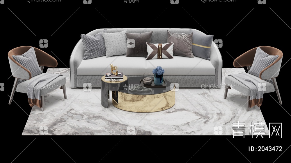 沙发座椅茶几摆件组合 多人沙发 单人沙发3D模型下载【ID:2043472】