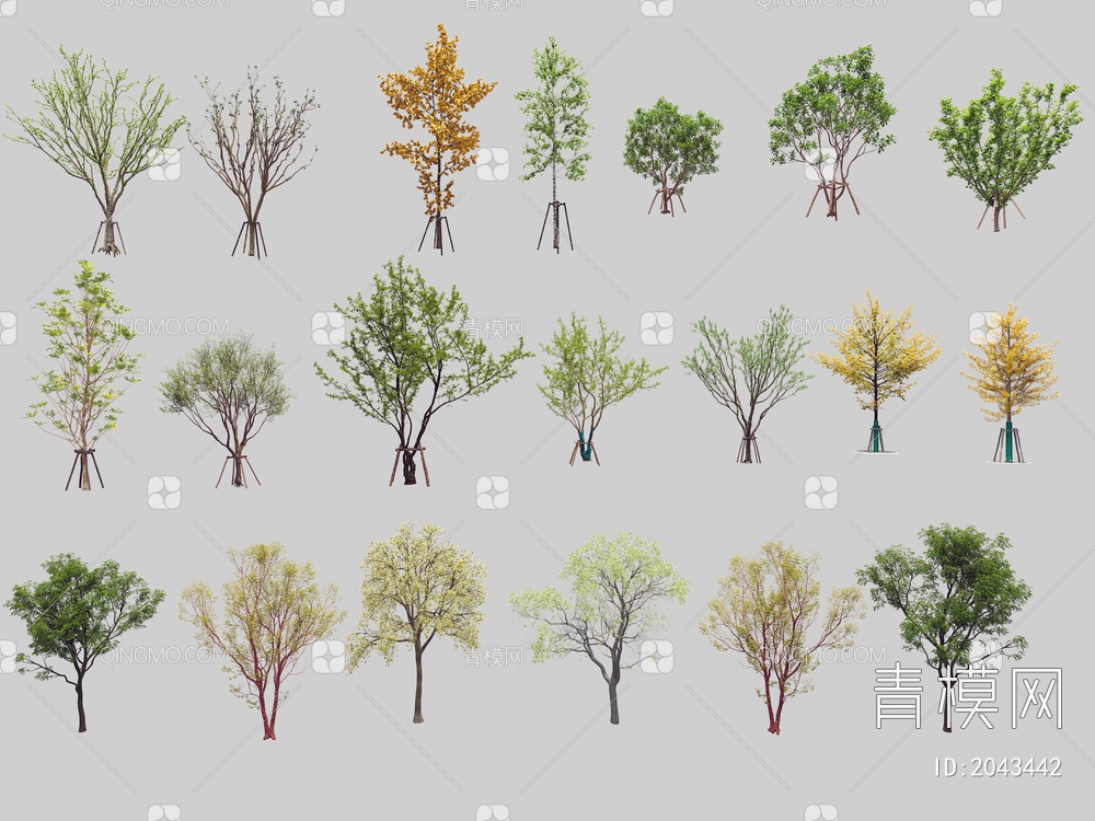 景观树 木架树 乔木 稀疏树 庭院树 植物灌木 树 秋季树 花树3D模型下载【ID:2043442】
