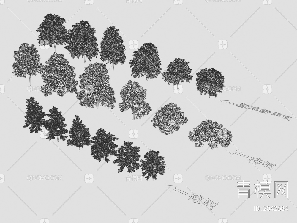 橡树 梓树 紫羊蹄甲树 植物类3D模型下载【ID:2042684】