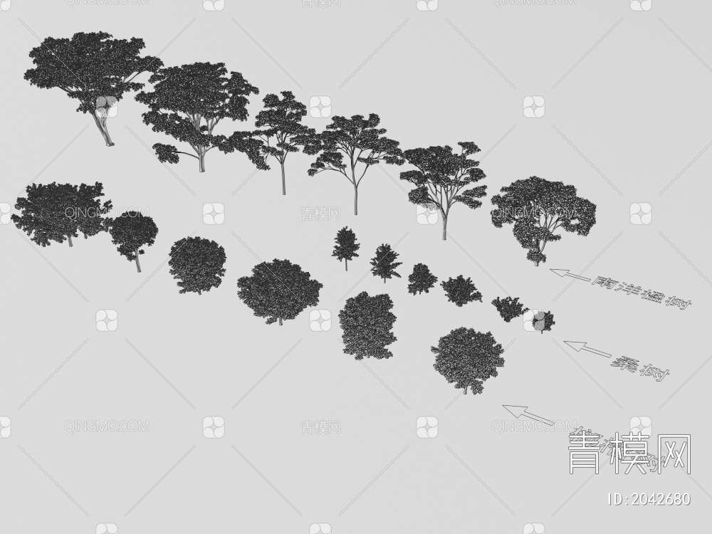 榔榆树 南洋楹树 桑树 植物树3D模型下载【ID:2042680】