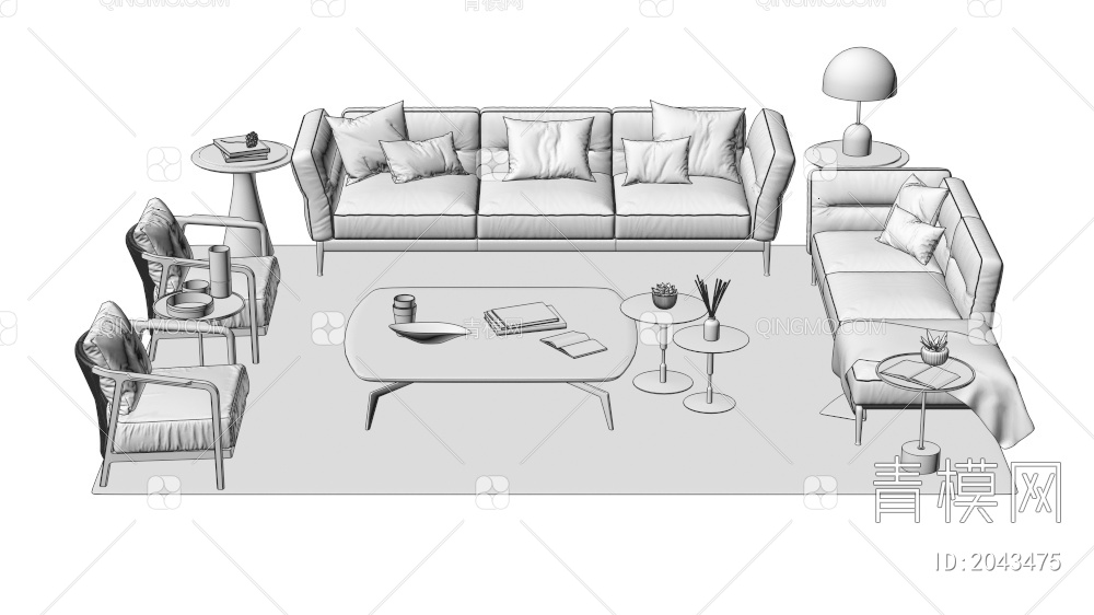 沙发座椅茶几摆件组合 多人沙发 单人沙发3D模型下载【ID:2043475】