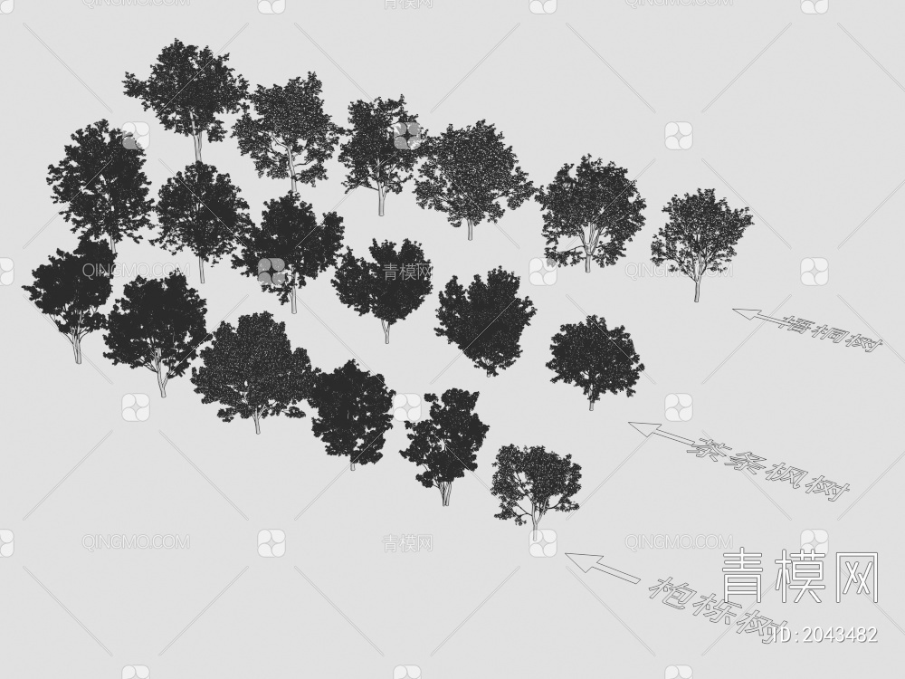 枹栎树 茶条枫树 梧桐树 植物树3D模型下载【ID:2043482】