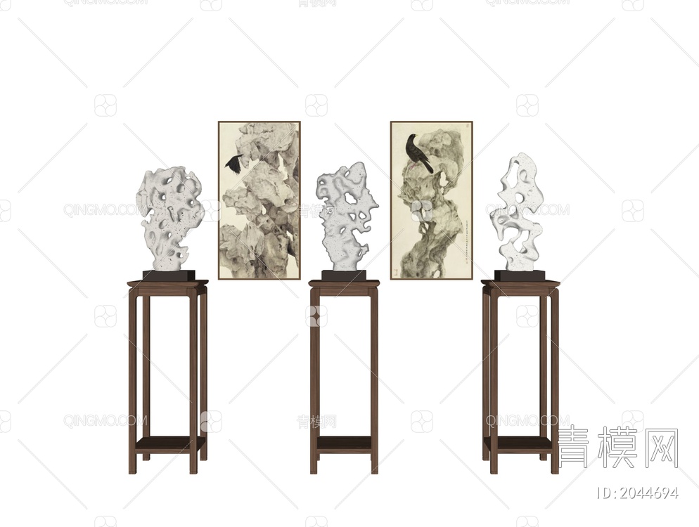 太湖石雕塑室内雕塑装置SU模型下载【ID:2044694】