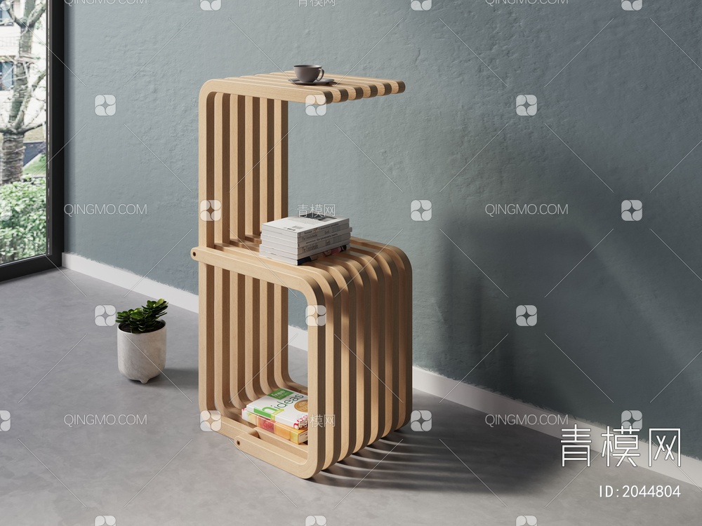 实木茶几 咖啡桌 创意书架 置物架3D模型下载【ID:2044804】