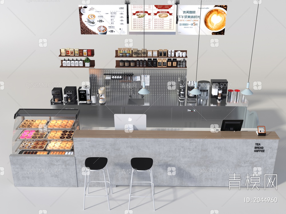 咖啡店吧台 操作台设备 甜品展示柜3D模型下载【ID:2044960】