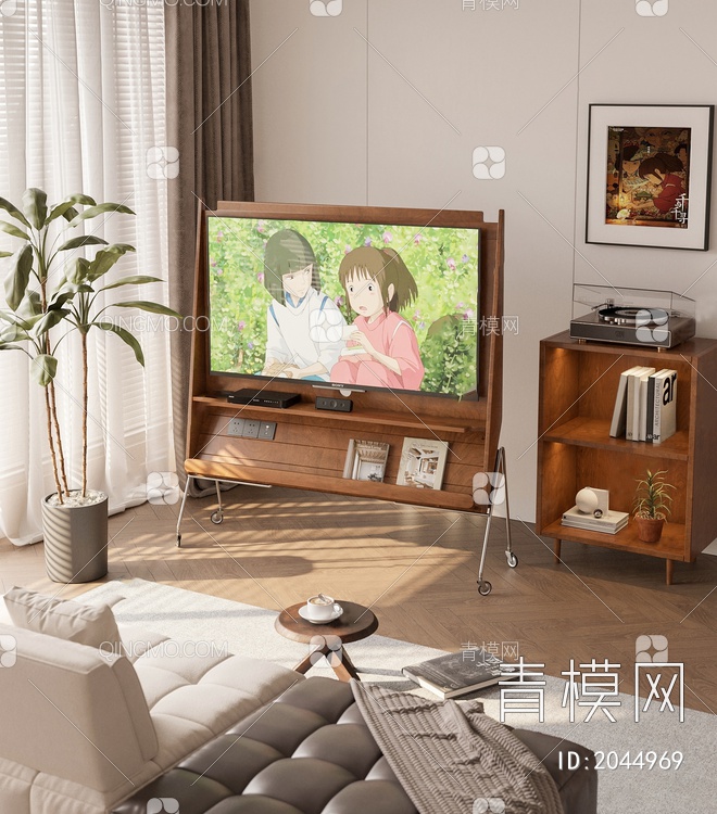 木纹移动电视支架3D模型下载【ID:2044969】