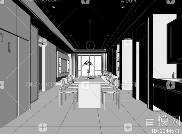 黑白灰客餐厅3D模型下载【ID:2044571】
