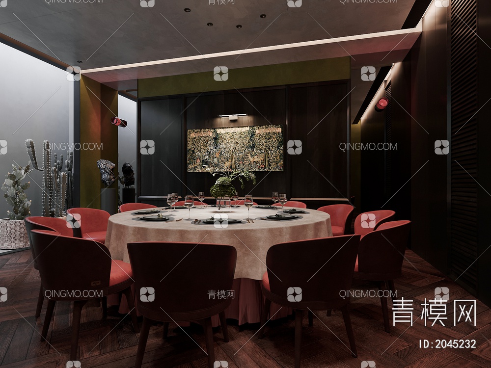 中古 餐饮 餐桌椅 装饰画 包厢3D模型下载【ID:2045232】