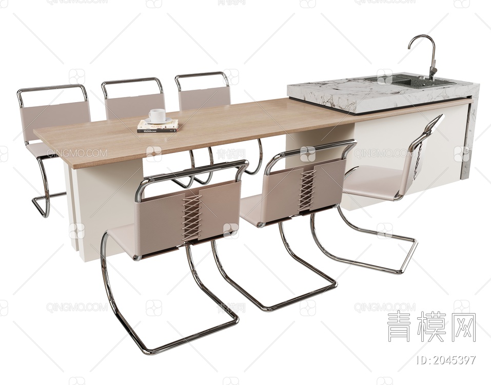 中岛台餐桌椅组合SU模型下载【ID:2045397】