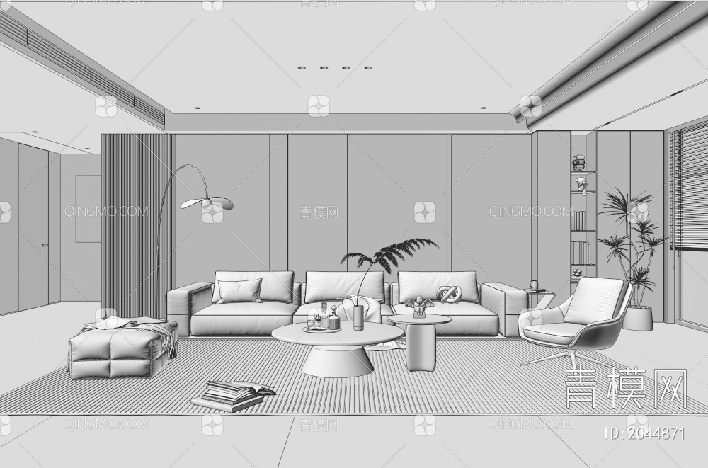 家居客厅 茶几组合 茶几 落地灯 极简客厅3D模型下载【ID:2044871】