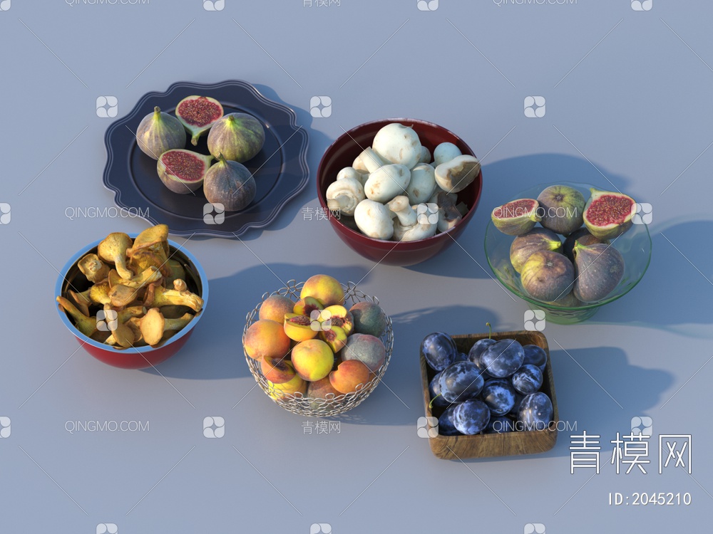 蘑菇 西梅 无花果 水果 食物3D模型下载【ID:2045210】