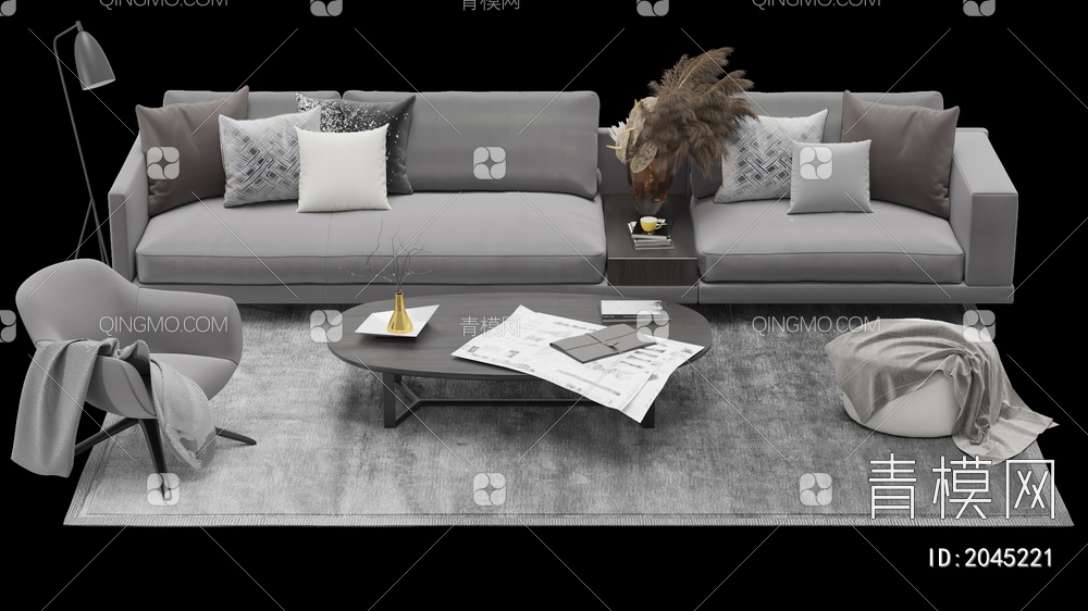 沙发茶几组合 多人沙发 双人沙发 单人沙发3D模型下载【ID:2045221】