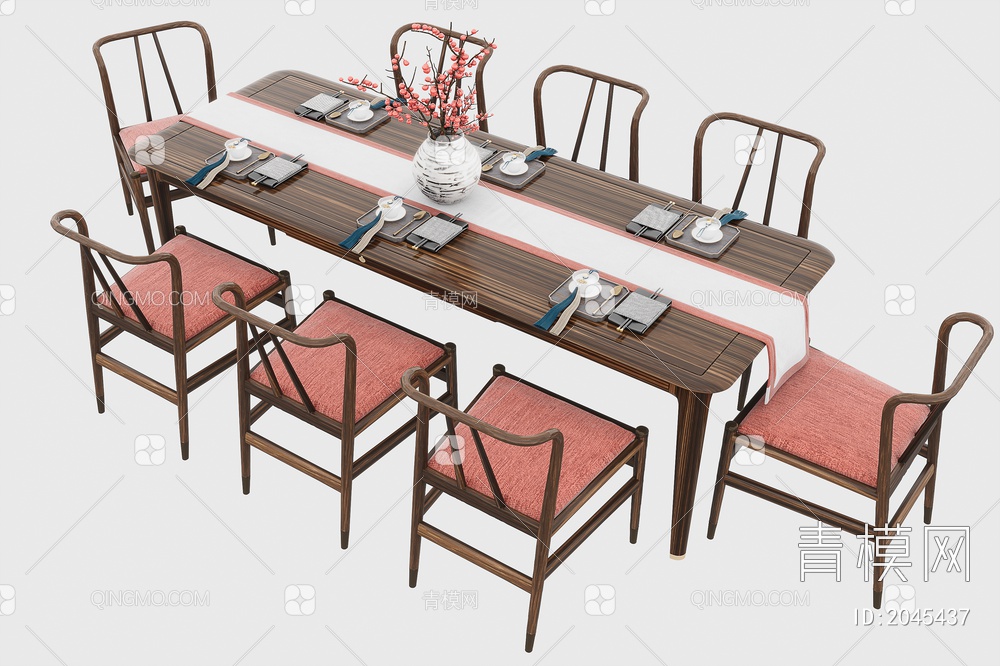 餐桌 餐椅 餐具3D模型下载【ID:2045437】