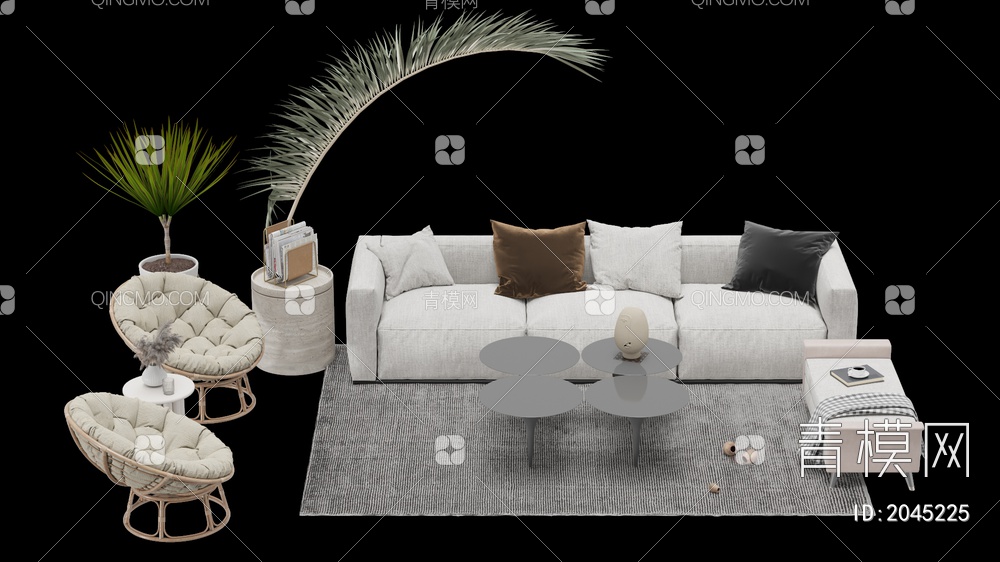 沙发茶几组合 多人沙发 双人沙发 单人沙发3D模型下载【ID:2045225】