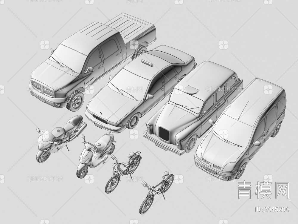 自行车 摩托车 汽车 交通工具3D模型下载【ID:2045200】