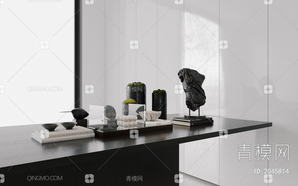 高级 组合 装饰品 器皿 花艺 雕塑 书籍 摆件3D模型下载【ID:2045814】