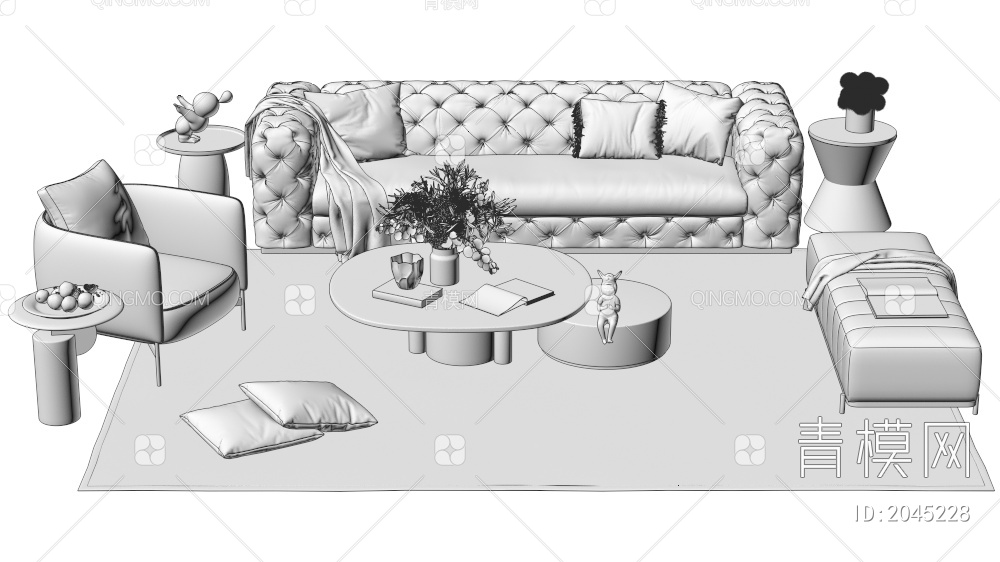 沙发茶几组合 多人沙发 双人沙发 单人沙发3D模型下载【ID:2045228】