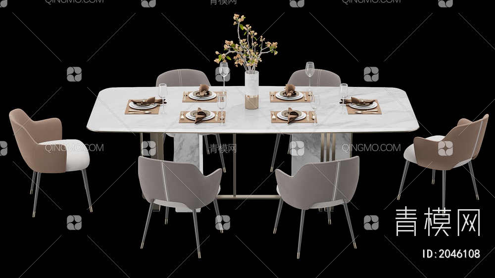 家具 餐桌餐椅组合3D模型下载【ID:2046108】