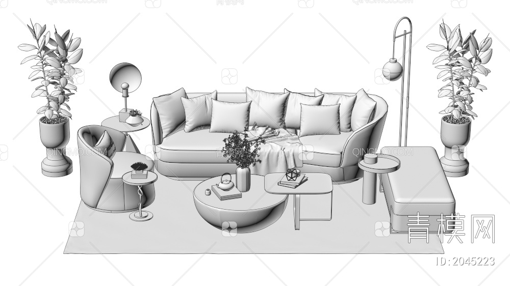 沙发茶几组合 多人沙发 双人沙发 单人沙发3D模型下载【ID:2045223】