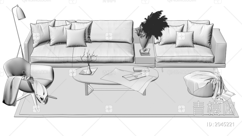 沙发茶几组合 多人沙发 双人沙发 单人沙发3D模型下载【ID:2045221】
