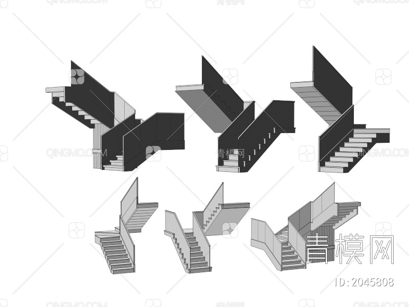 直跑楼梯 转角梯 扶手梯3D模型下载【ID:2045808】