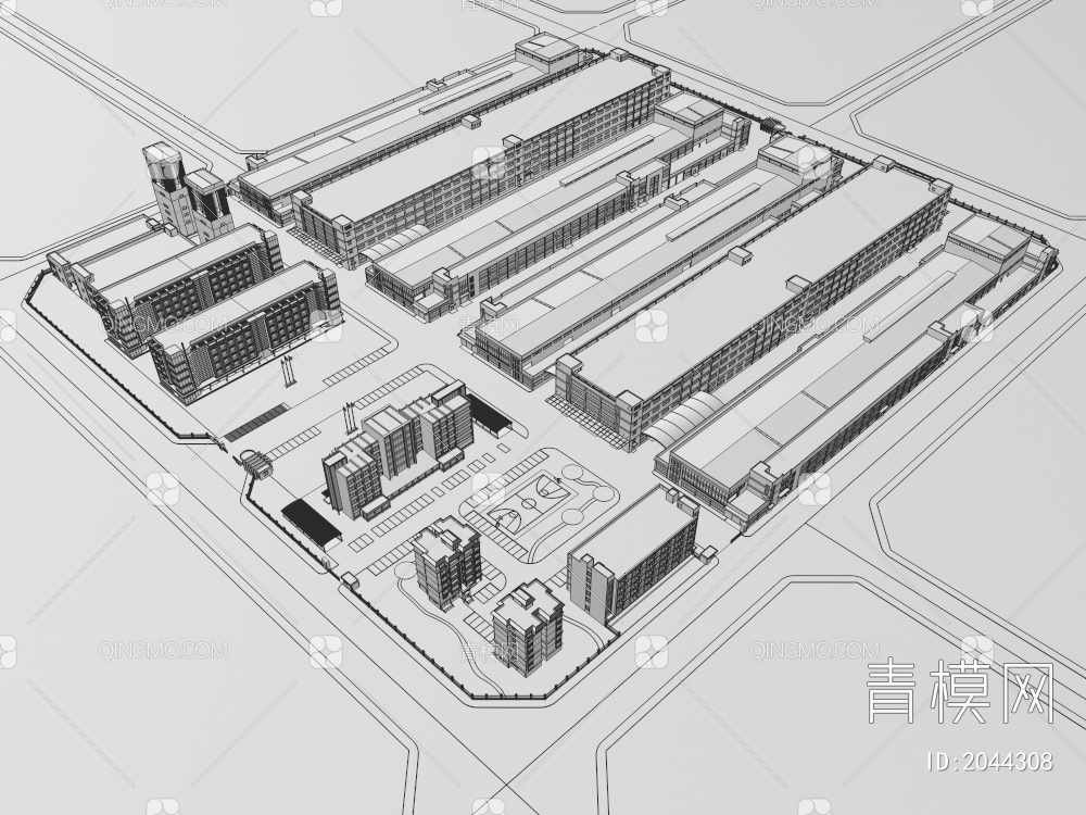 厂区 宿舍 厂房 办公楼 建筑 效果图3D模型下载【ID:2044308】