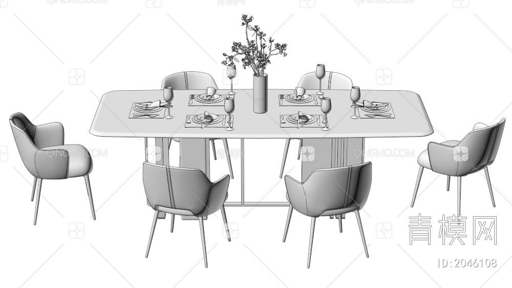 家具 餐桌餐椅组合3D模型下载【ID:2046108】