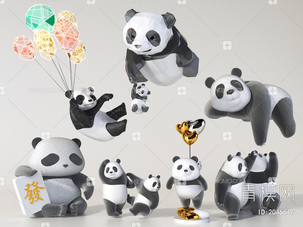 熊猫雕塑3D模型下载【ID:2046647】