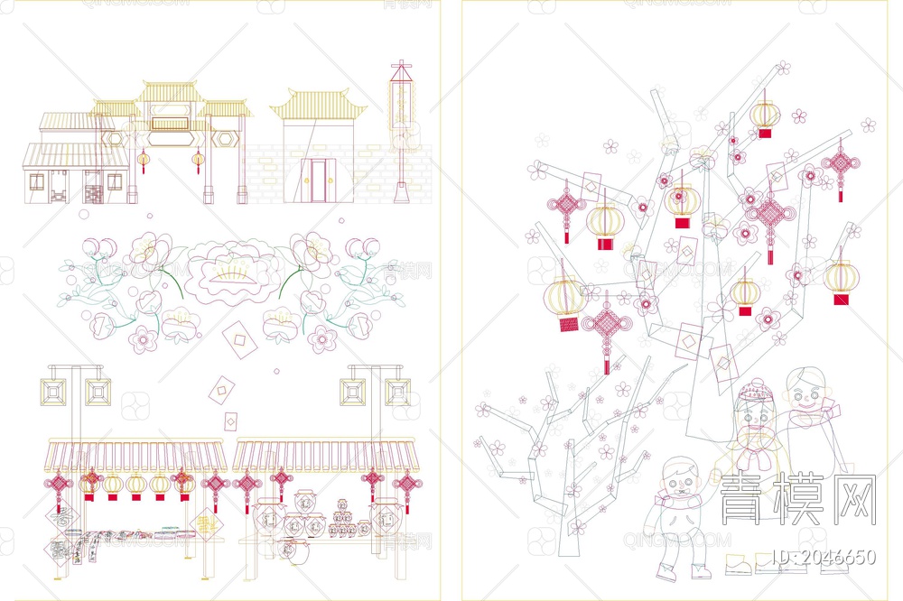 春节元素CAD施工图【ID:2046650】