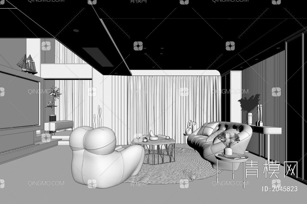 暗黑系客餐厅3D模型下载【ID:2045823】
