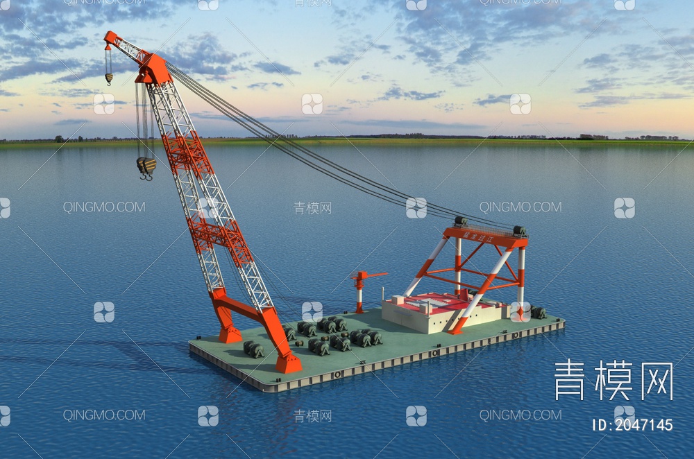 浮吊船 运输船 施工船3D模型下载【ID:2047145】
