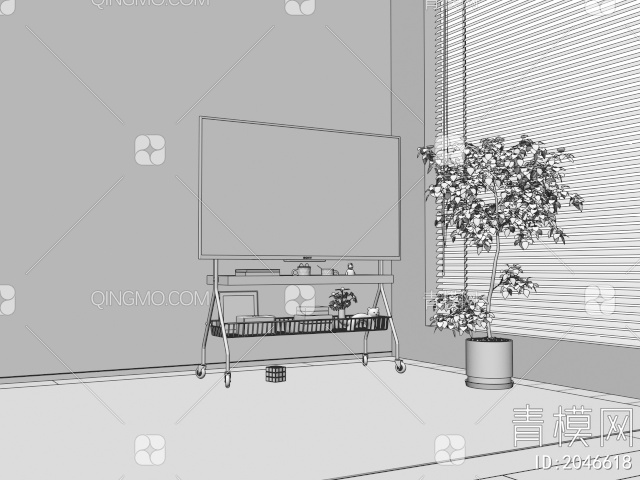 电视机支架 电视 可移动电视 绿植 盆栽3D模型下载【ID:2046618】