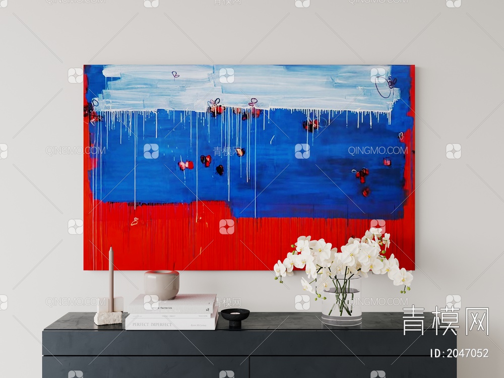 抽象 蓝色 红色 装饰画SU模型下载【ID:2047052】