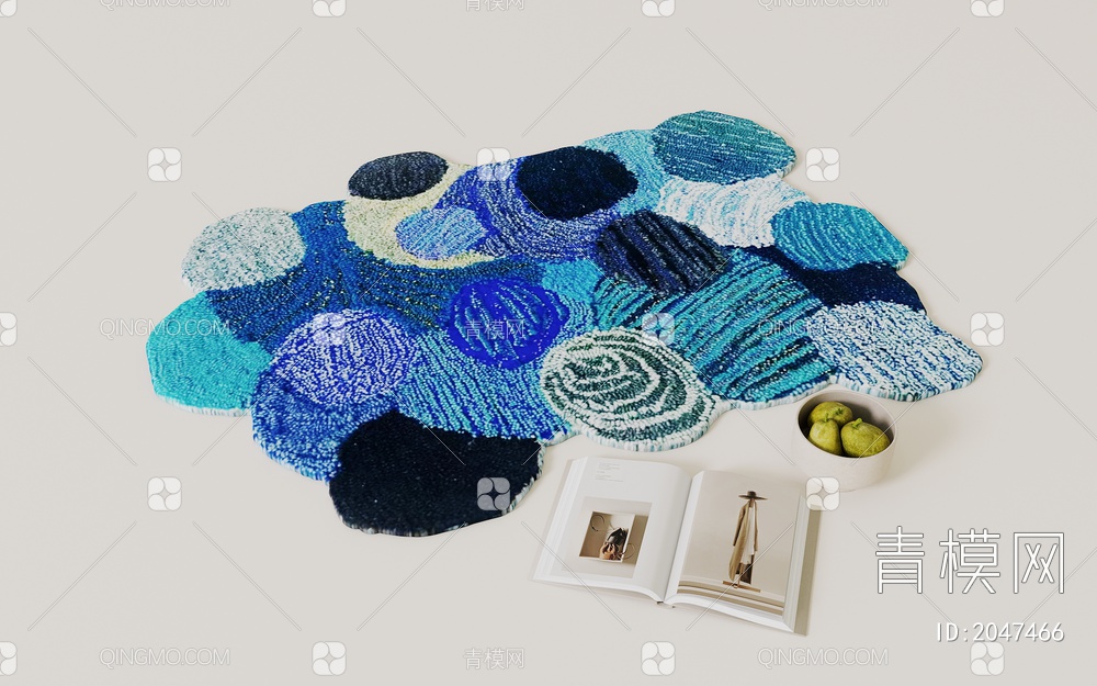 蓝色 织物 多巴胺 彩色 不规则 卡通 儿童 地毯3D模型下载【ID:2047466】